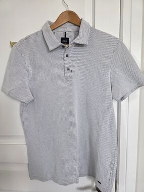 Strellson Men's White & Black Micro Dot Pattern Polo